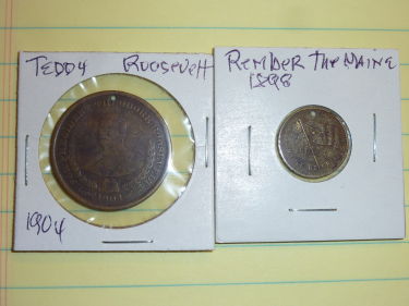 1904-Roosevelt-Inagural-Medal-And-Remember-The-Maine-Tokens