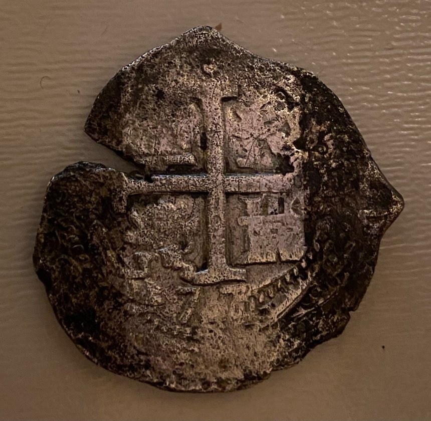 Sticky-Tape-Damage-To-1677-Charles-II-Potosi-8-Reales
