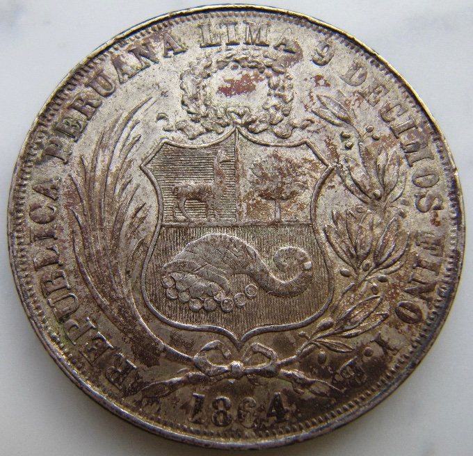 Peru-Silver-Sol-Of-The-Year-1864:-Scarce-&-Interesting-'Derteano'-Variety