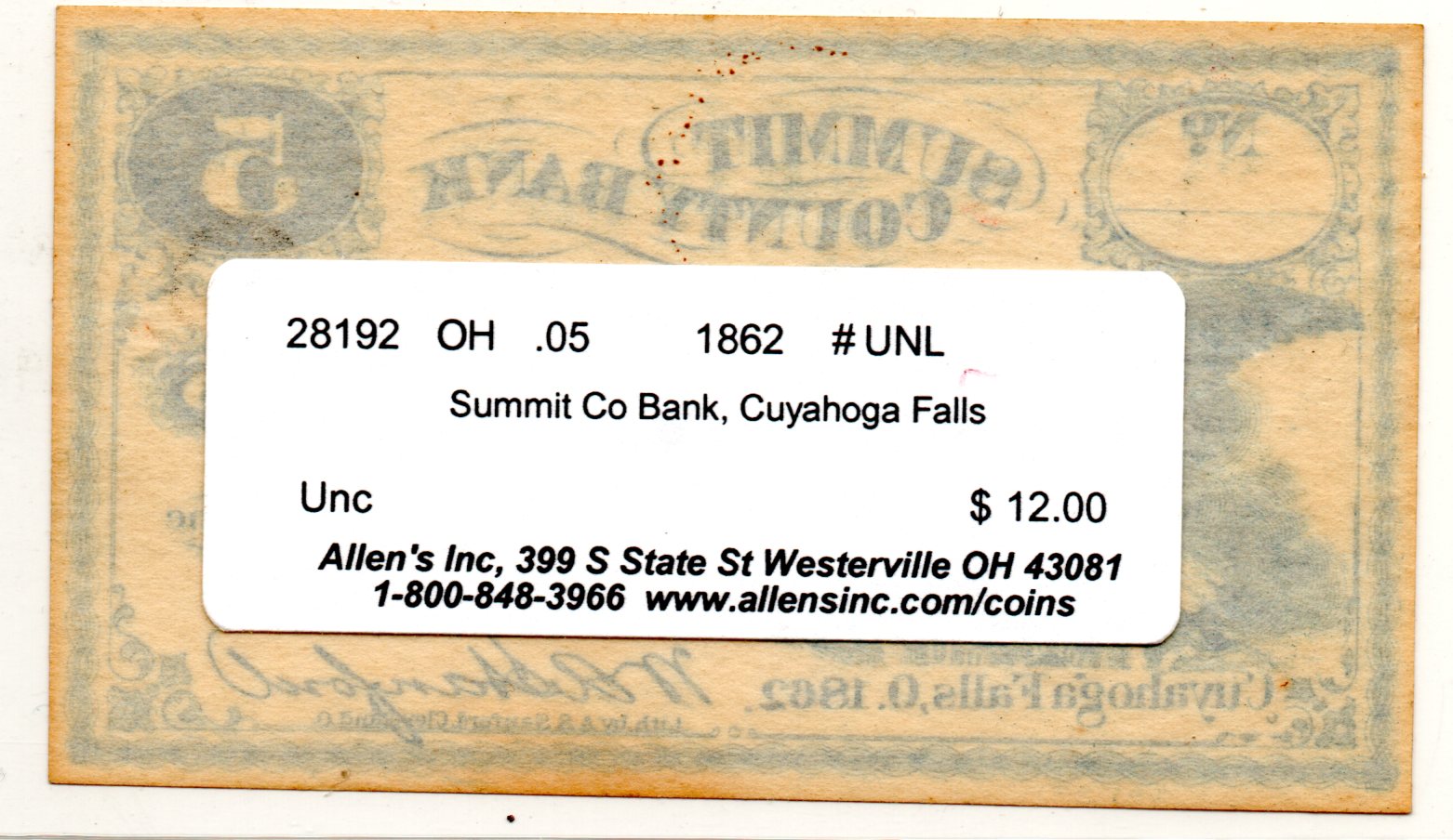 1862-Banknote-From-Summit-County-Bank,-Five-Cents