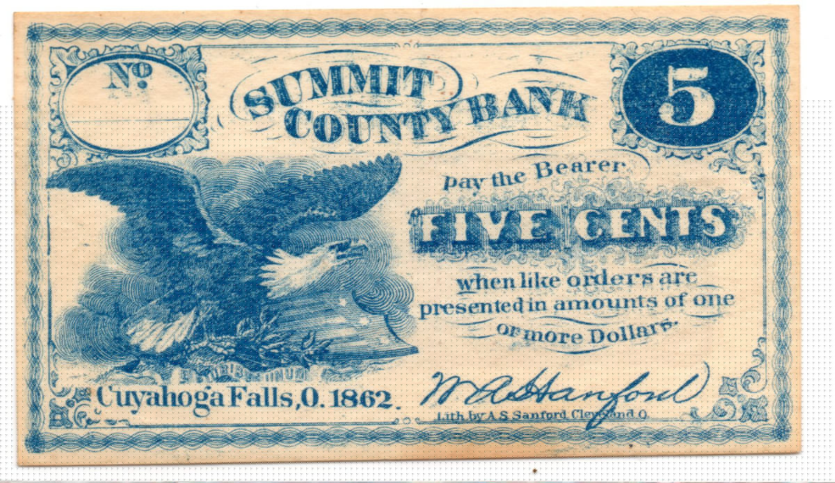 1862-Banknote-From-Summit-County-Bank,-Five-Cents