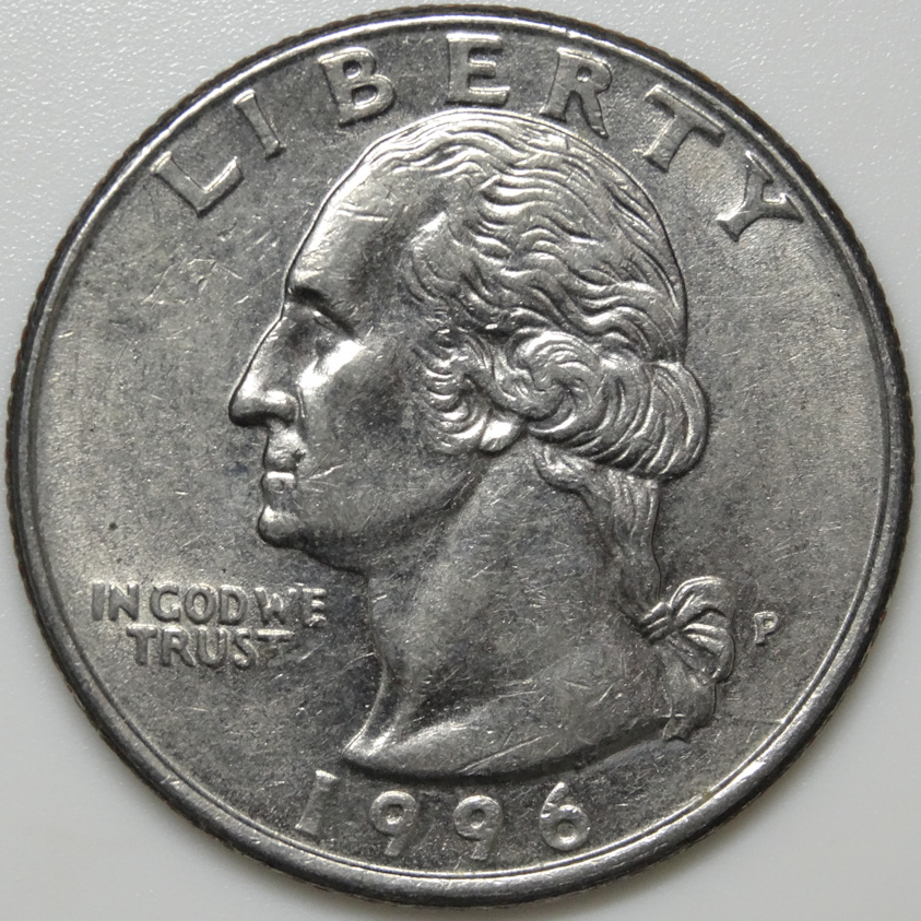 1996-P-Washington-Quarter-Spike-Head-With-Nice-Long-Die-Crack-On-Reverse