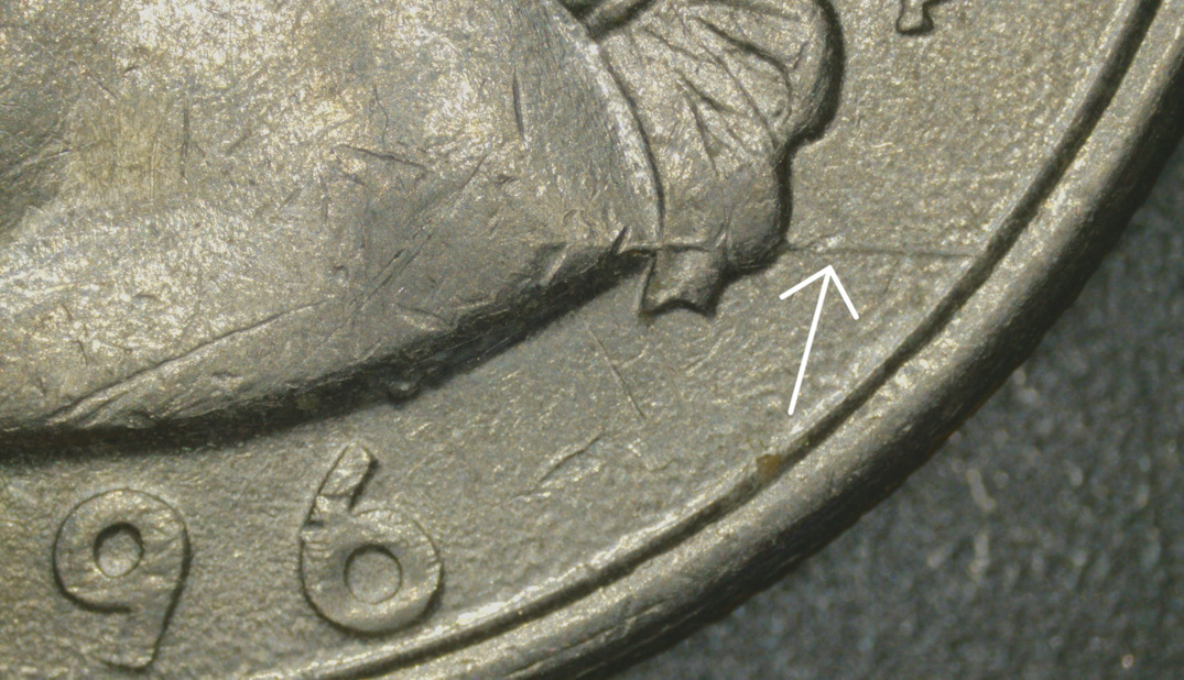 1996-P-Washington-Quarter-Spike-Head-With-Nice-Long-Die-Crack-On-Reverse