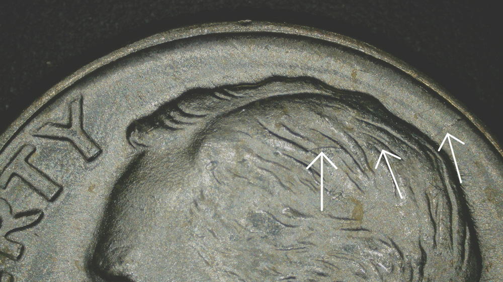 1955-P-Roosevelt-Dime-What's-Is-That-In-The-Mouth?-Die-Crack?