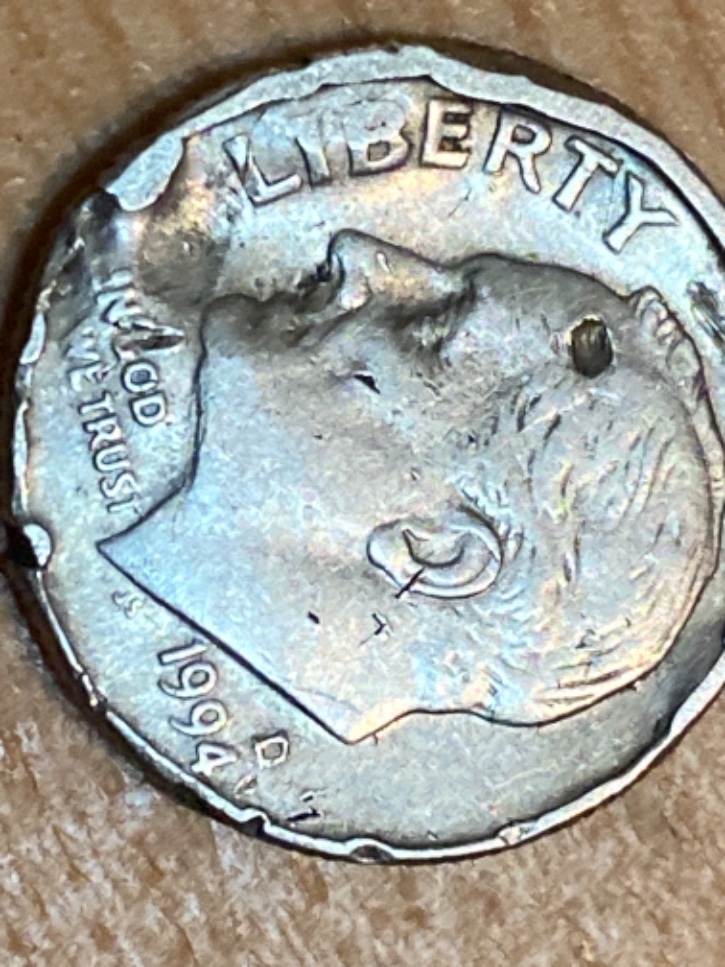 1994-D-Roosevelt-Dime-Bent-And-Folded-Over.