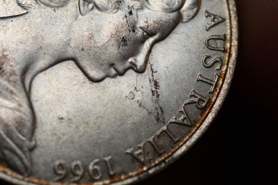 1966-Round-50-Cent-Lamination/Planchet-Flaw/Crack