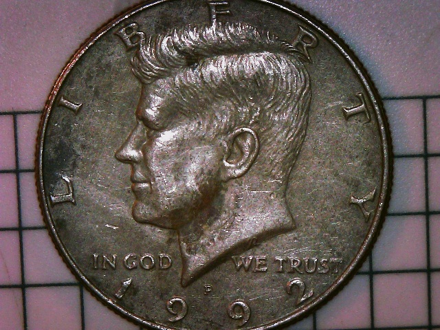 1992-P-Kennedy-Half,-Interesting-Toning-On-Reverse