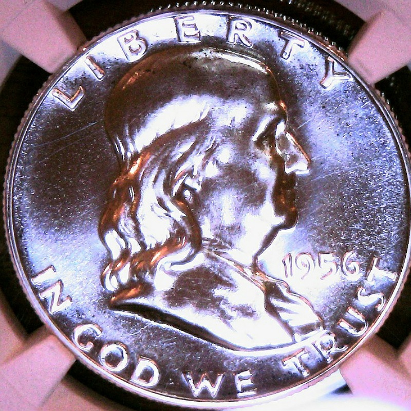 1956-Franklin-Type-1-Half-Dollar-/Carbon-Spots-Or-Toning
