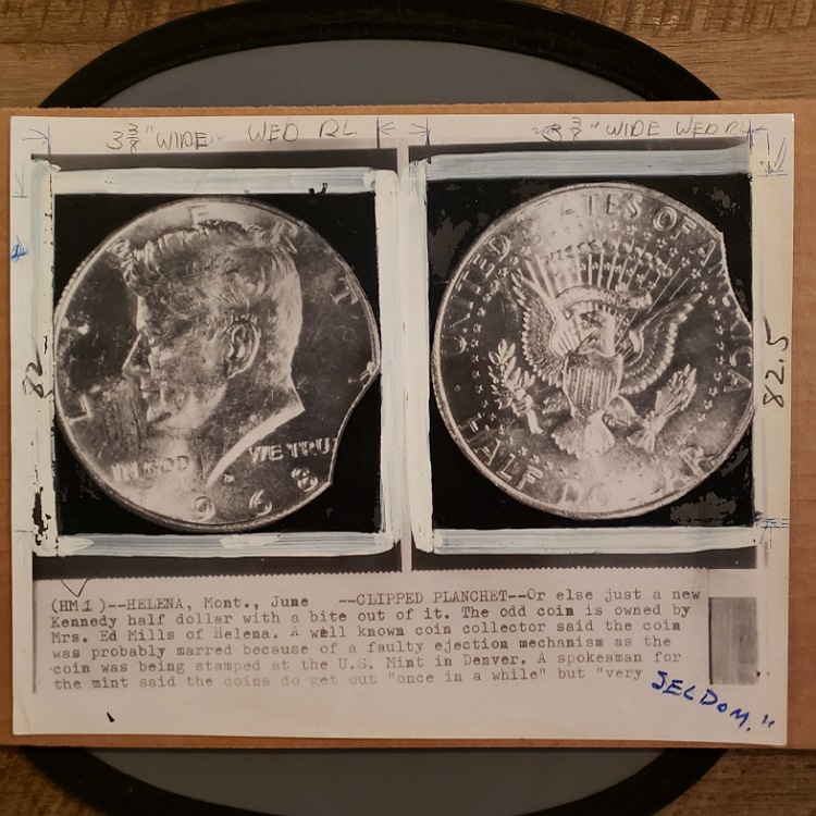 1968-Press-Photo-Clipped-Planchet-And-1975-Press-Photo-Bicentennial-Coins-To-Be-Released