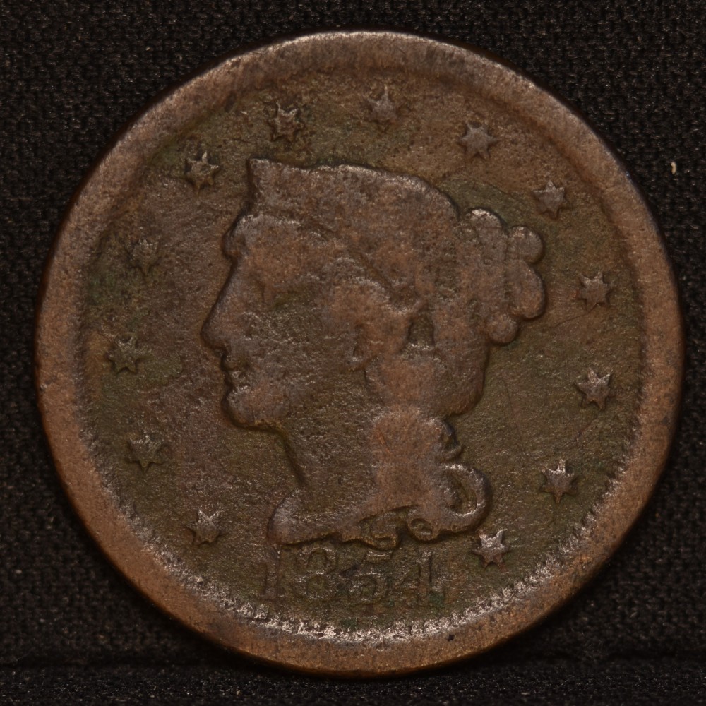 Four-1854-Braided-Hair-Large-Cents---Different-Dates-Positions