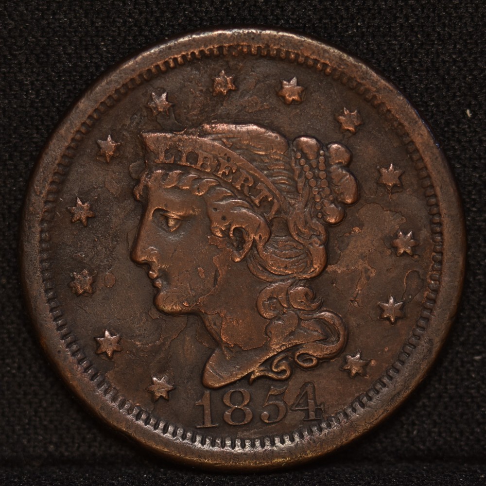 Four-1854-Braided-Hair-Large-Cents---Different-Dates-Positions