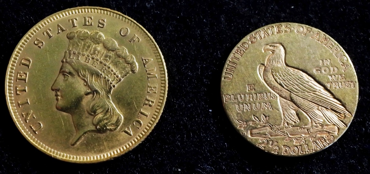 Couple-Of-Classic-US-Gold-1925-D-$2-1/2-And-1878-$3