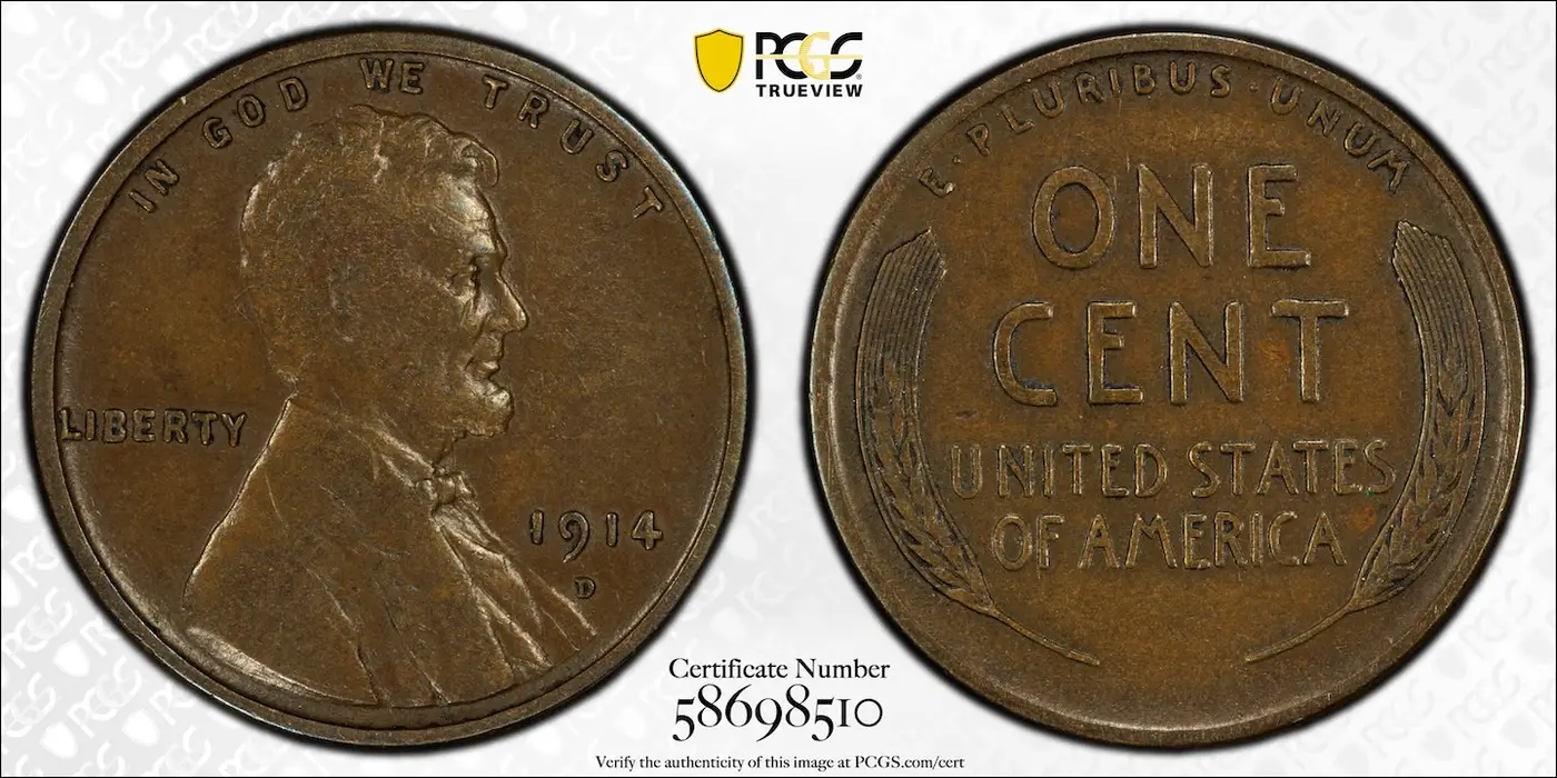 1914-D-Lincoln-Wheat-Cent,-PCGS-Graded-XF-40-Straight-With-Spot-Of-Verdigris,-Help?