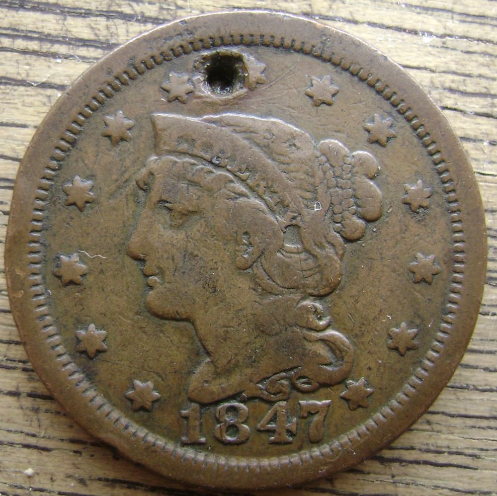 Holed-1827-And-1847-Large-Cents