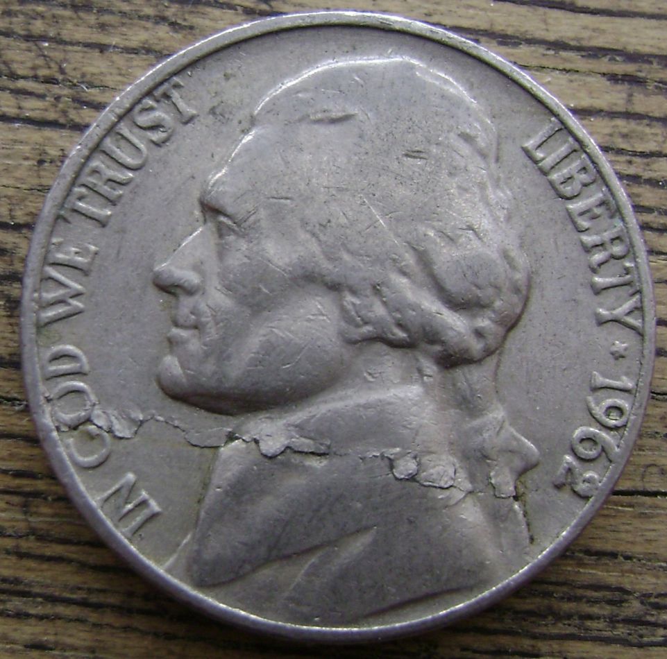 1962-Jefferson-Nickel-With-Major-Lamination-Error