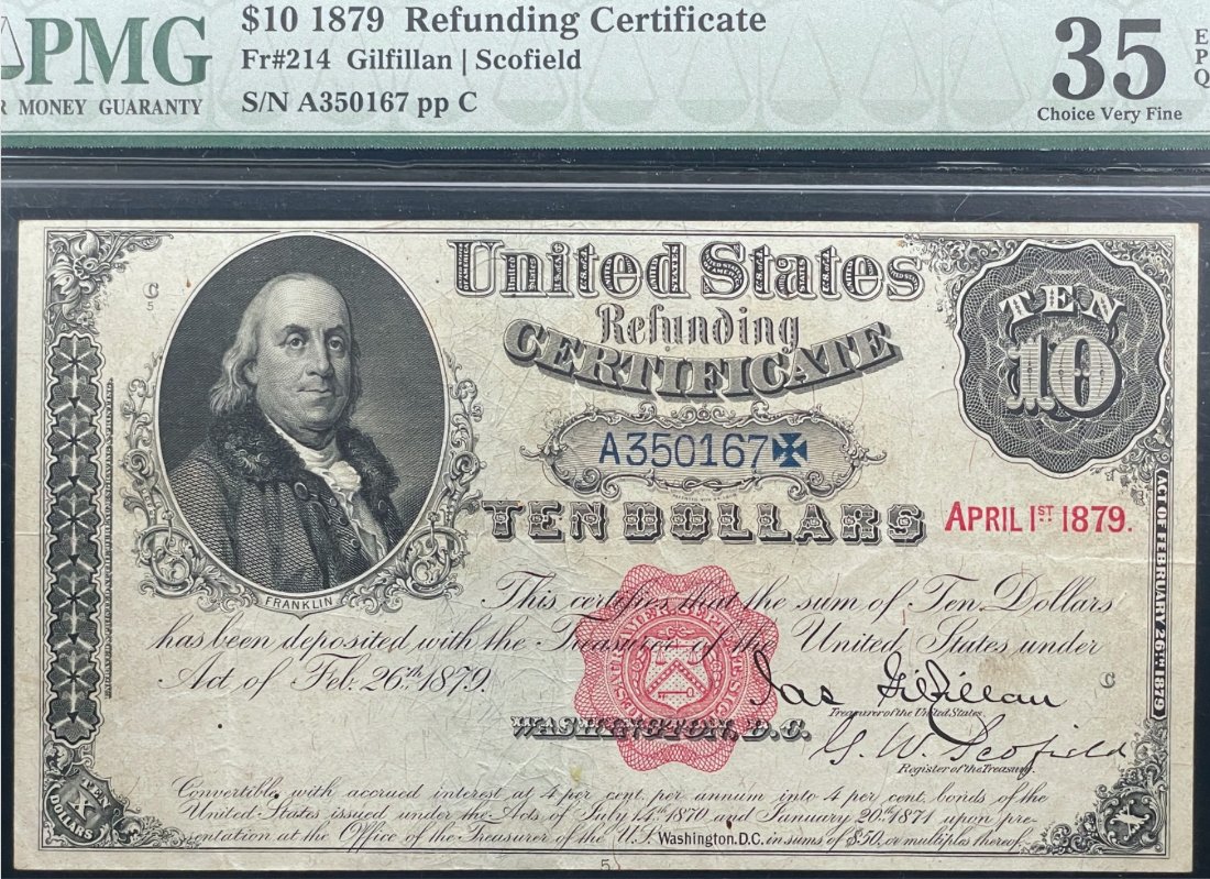 A-Bit-Rarer-Addition-To-My-US-Currency-Type-Set---An-1879-$10-Refunding-Certificate