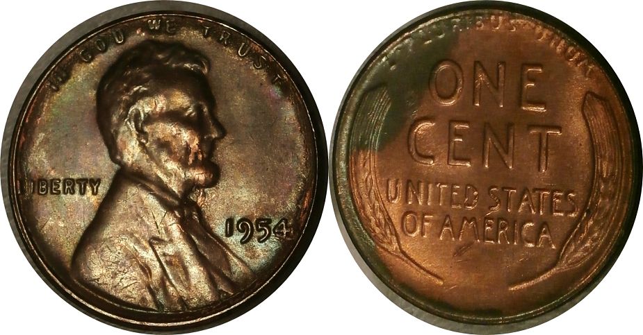 1954-P-Lincoln-Cent-With-Sheared-Off-Copper-Fragments-Obv.