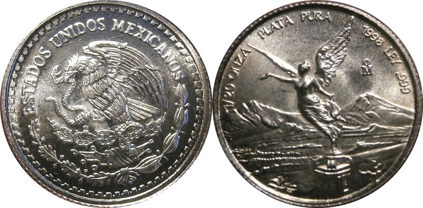 Cute-Little-Clashed-1998-1/20th-Oz.-Silver-MO-Mexico-Libertad