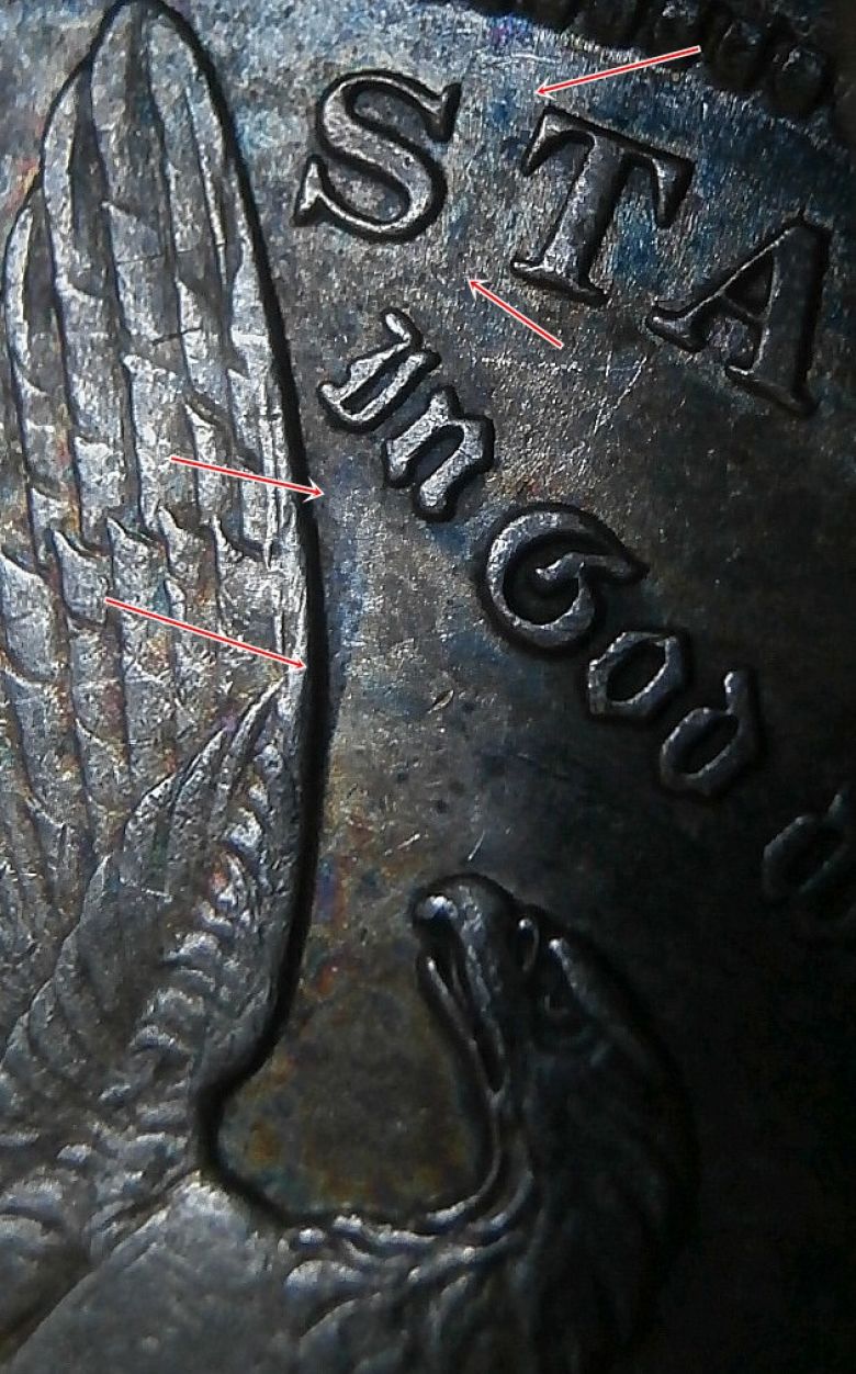 1884-O-Morgan-Dollar-With-Die-Gouge-Under-Wing..need-Help