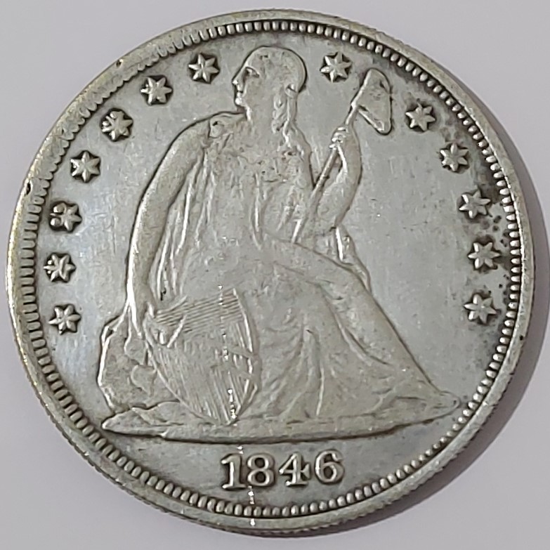Regarding-1846-Sitting-Liberty-Silver-One-Dollar-With-Error