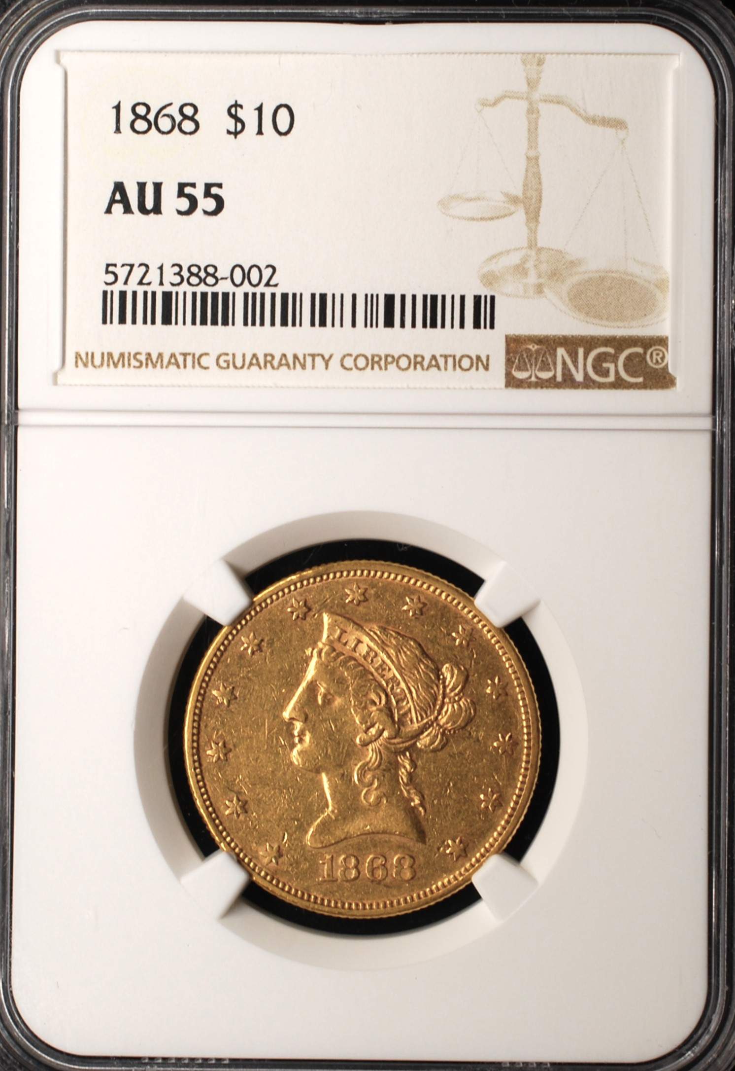 1868-Liberty-Gold-Eagle,-NGC-Graded