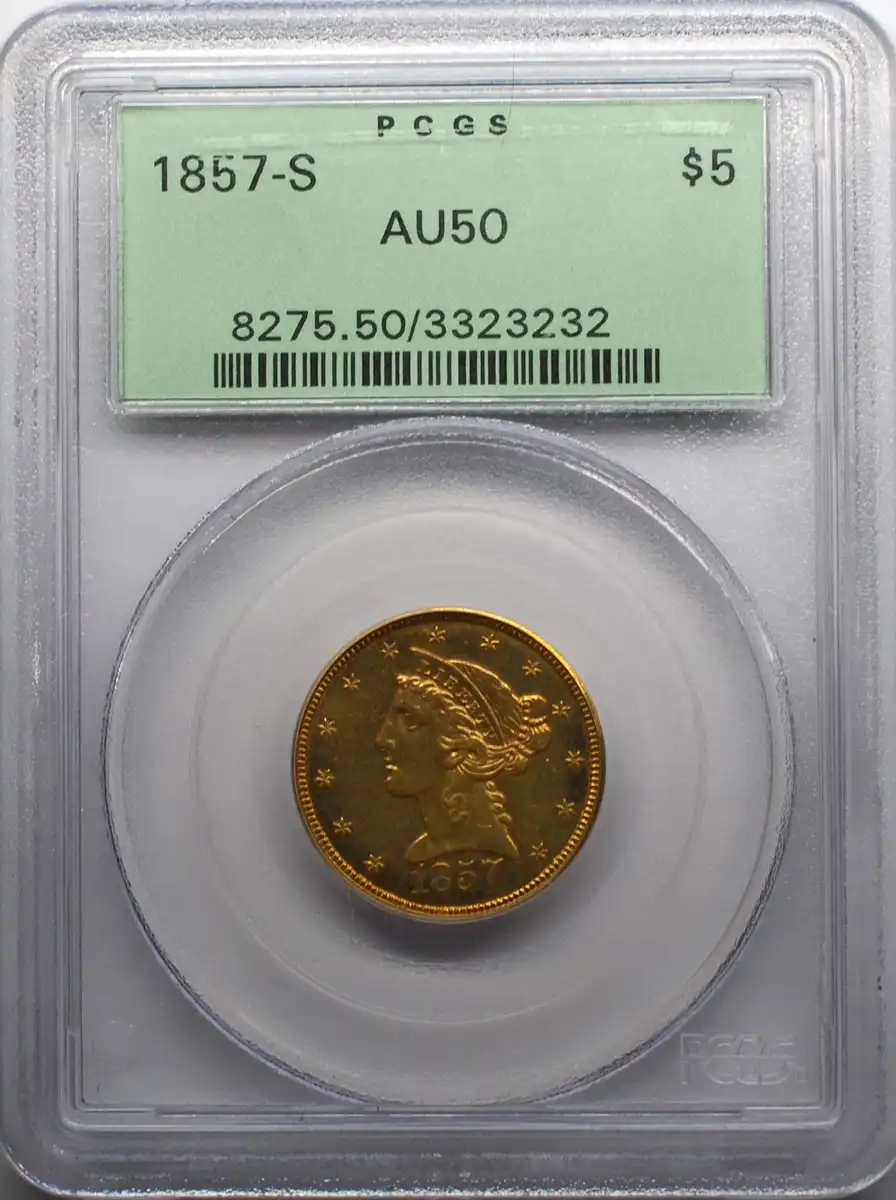 1857-S-Gold-Half-Eagle:--PCGS-Graded