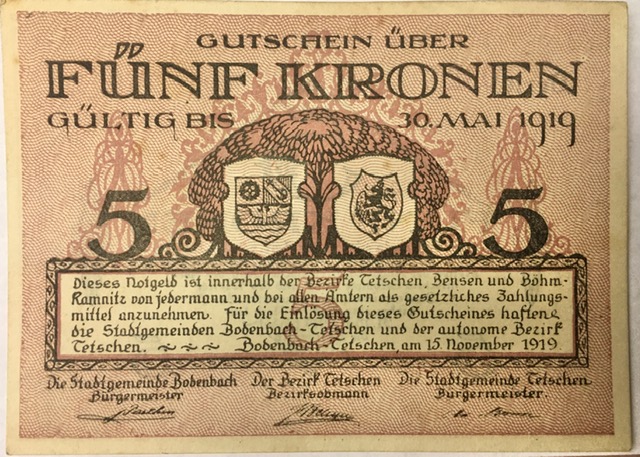 Czechoslovakia-Bodenbach-Tetschen-5-Kronen-1919