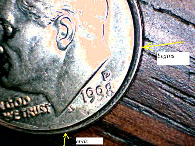 1998-P-Dime---2-Sets-Of-Reeding-Around-The-Rim