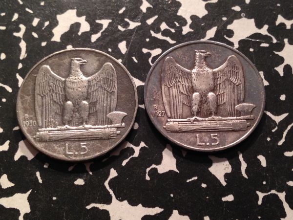 1927-&-1930-Italy-5-Lire-Contemporary-Conterfeits?