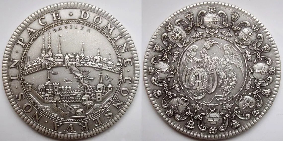 Basel,-Medal-Reproduction-Of-The-City-View-2-Taler