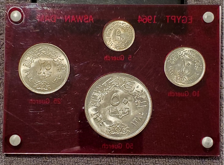 Info-Please--1964-Ah-1384-Egypt-Aswan-High-Dam-Nile-Diversion-4-Coin-Set