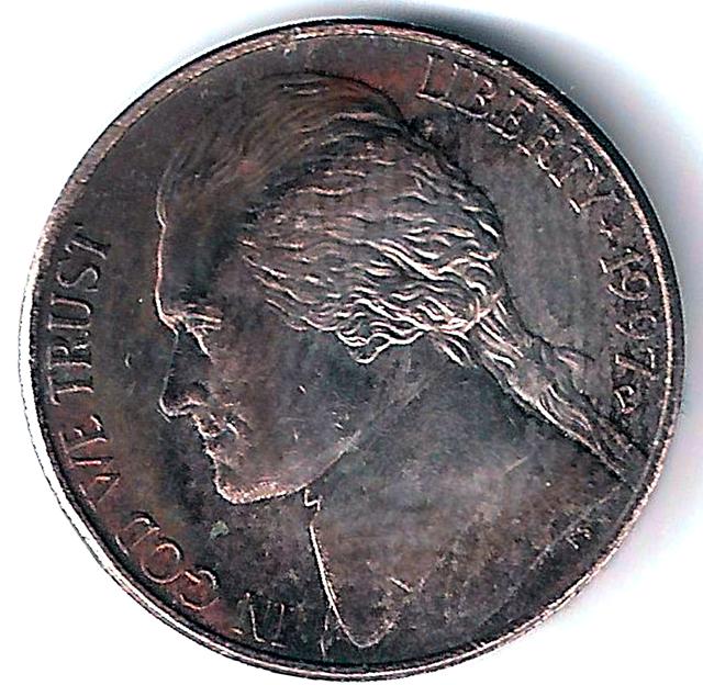 1997-Jefferson-Nickel-Black-Error-Sintered-In-Annealing-Oven