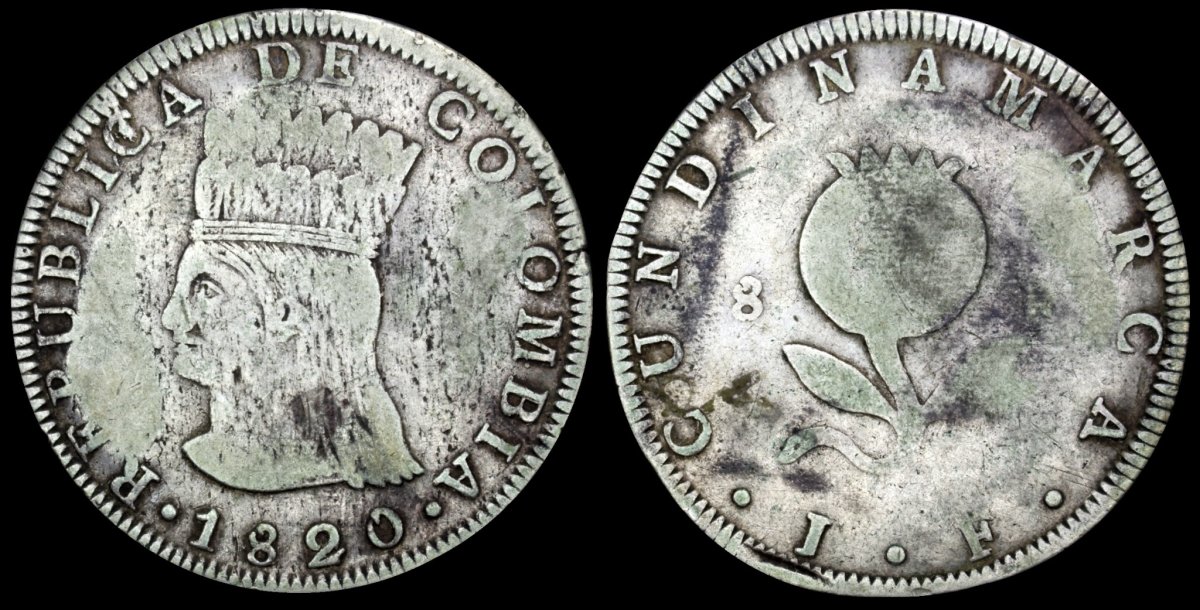 1820-Colombia-8-Reales-Cundinamarca,-No-Mintmark,-Bogota?