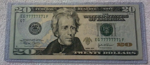 **-$20-Bill-**--All-7's-Serial-**-Value-?