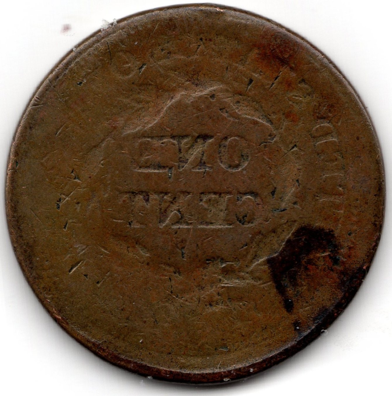 1848?-Braided-Hair-Large-Cent-Brockage--And-Rotated-Die