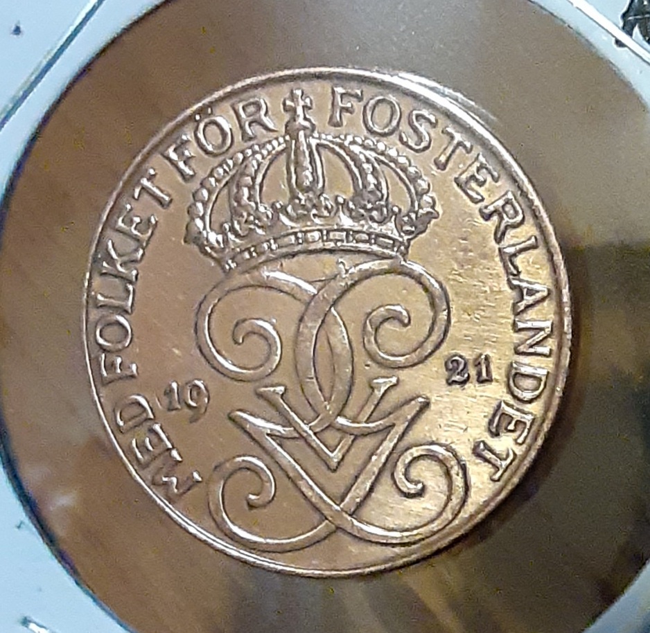 Sweden-1921-5-Ore-In-Nice-Condition,-Cleaned?-Tampered?-Polished?