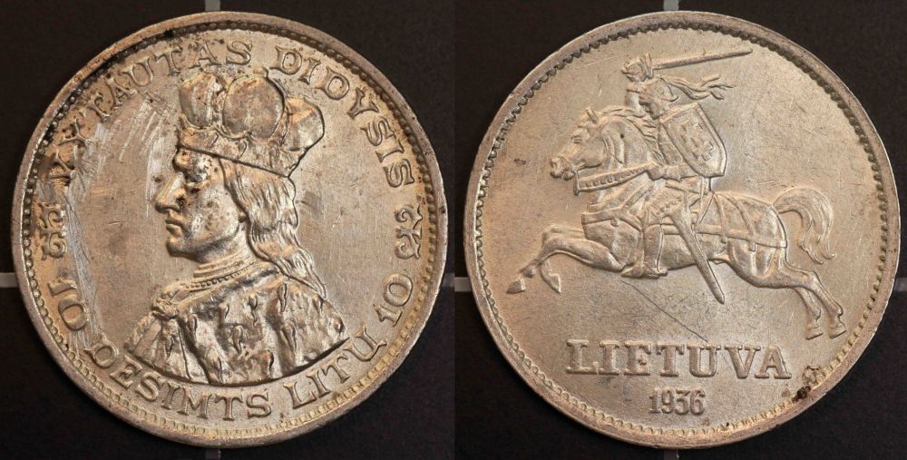 Lithuanian-1936-10-Litu-Doubled-Dies.