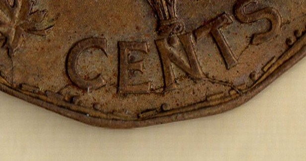 1943-Tombac-Retained-Broken-Die-On-Reverse