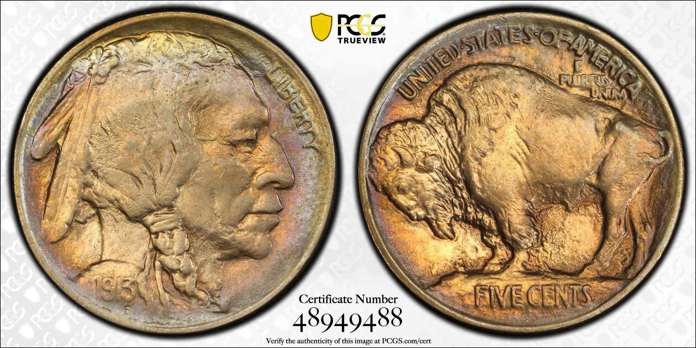 My-1913-Type-1,-5c-Buffalo-Nickel-Graded-PCGS-MS-64