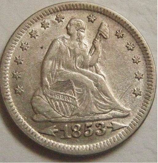 1853-Seated-Arrows/Rays-Quarter-To-Grade.