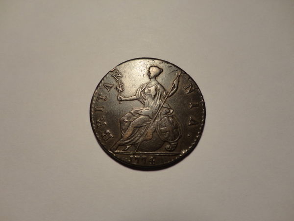 Counterfeit-1774-British-1/2-Penny?