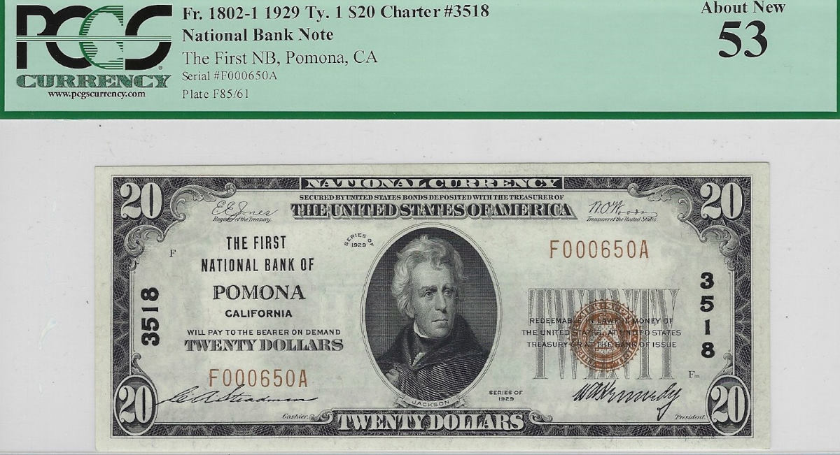 1929-National-Bank-Note-Ty1-Pomona,-CA-Nicely-Graded