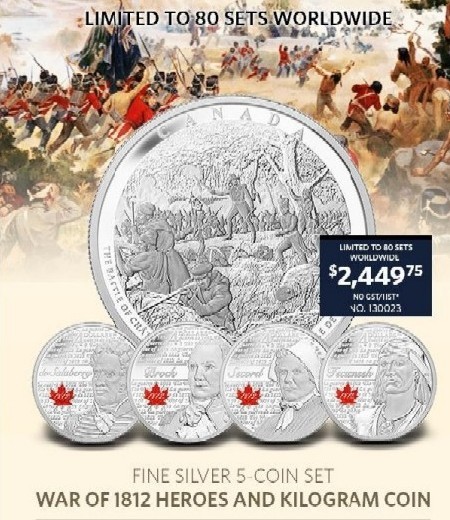 Fine-Silver-5-Coin-Set---War-Of-1812-Heroes-And-Kilogram-Coi