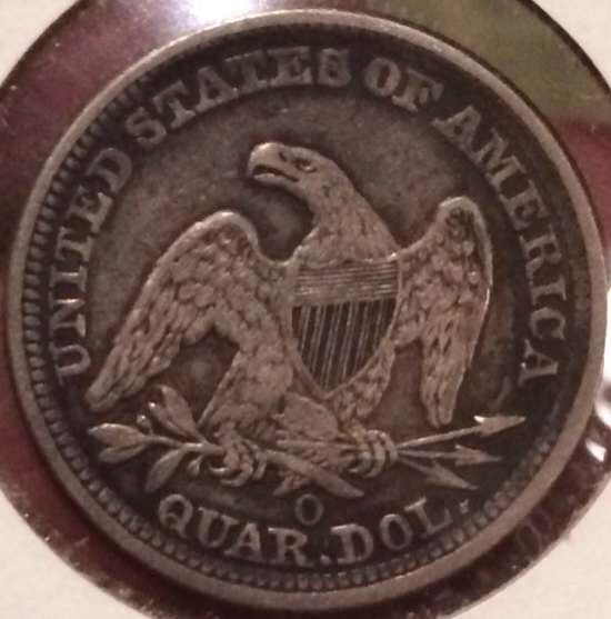 1858-O-Seated-Liberty-Quarter.--Grade-It.