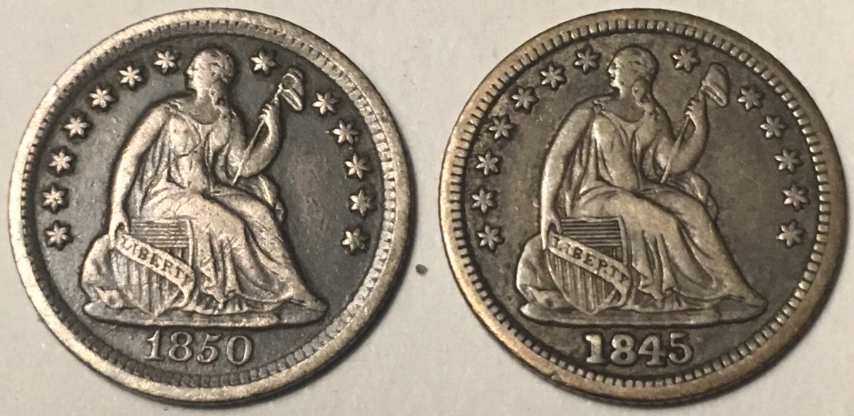 Pair-Of-Seated-Half-Dimes-For-Grading.