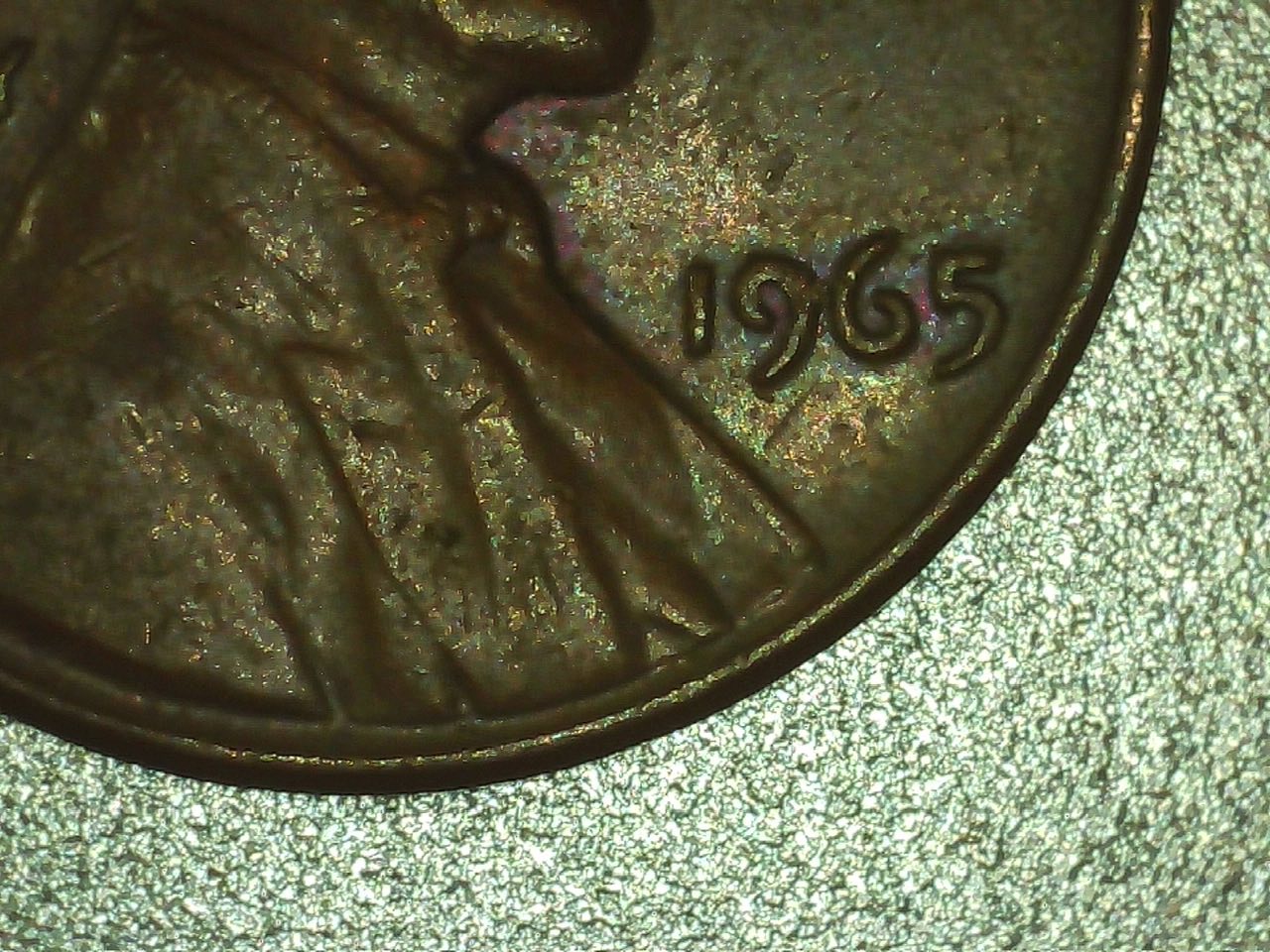 1965-Lincoln-Cent,-Curious-Feature-On-Reverse