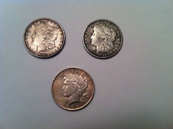 1881-&-1921-Morgan-And-1922-Peace-Silver-Dollars