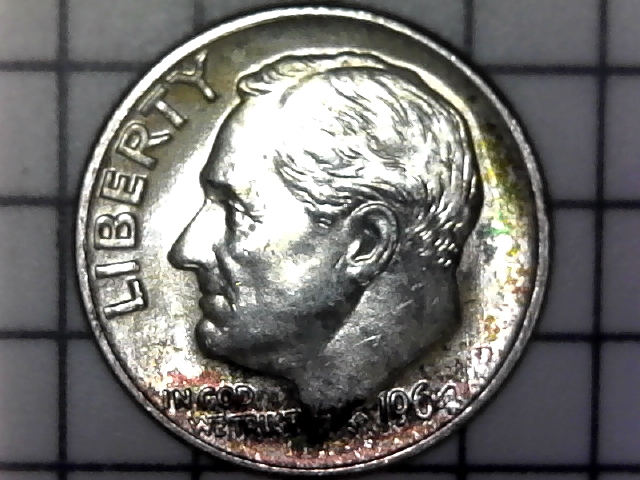 1964-Roosevelt-Dime-With-Multiple-Spreading-Of-Letters-In-The-Reverse.