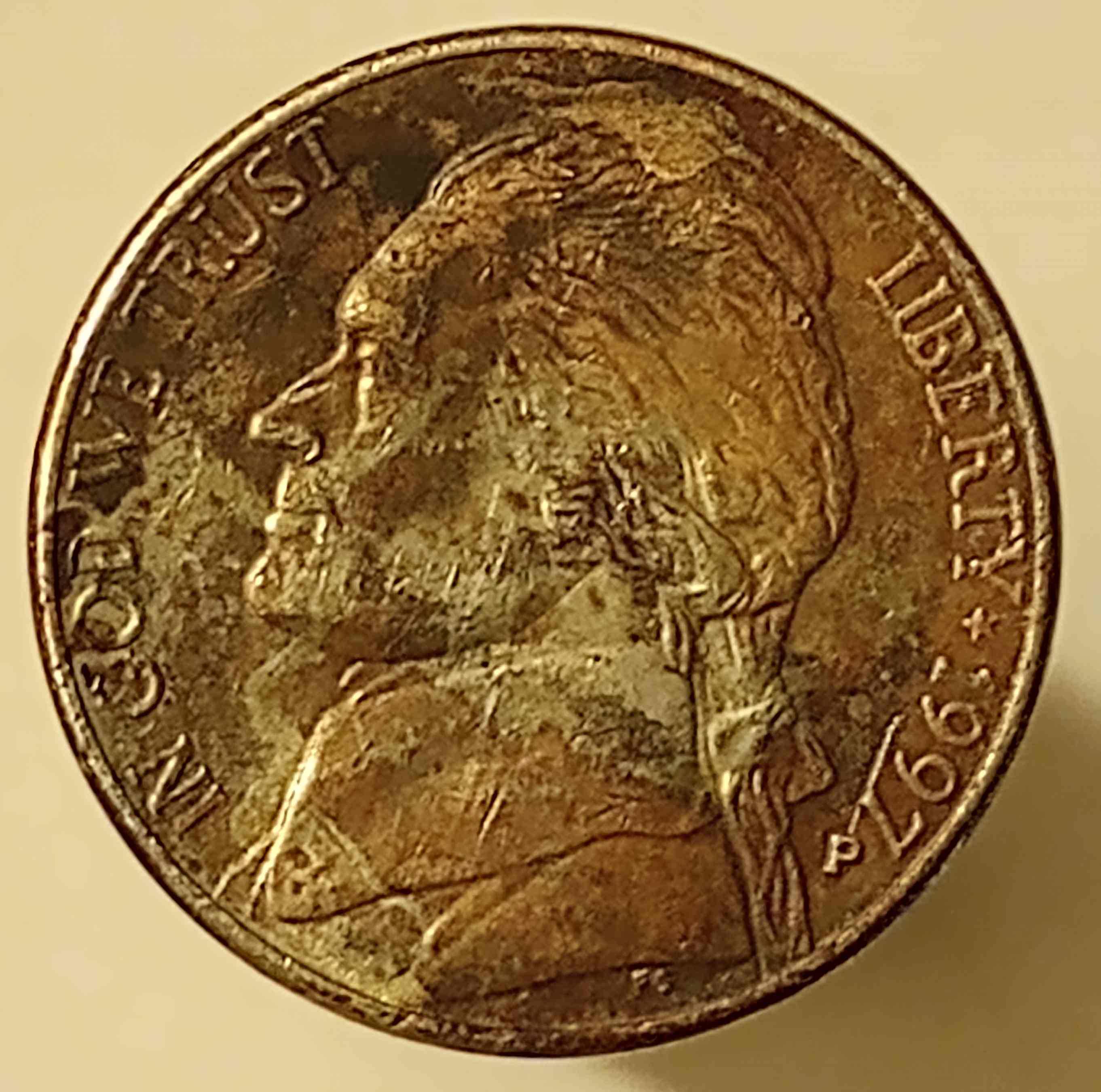1997-P-Nickel-Improperly-Annealed-Planchet/-Error?-Copper-On-Both-Sides-And-Edges.