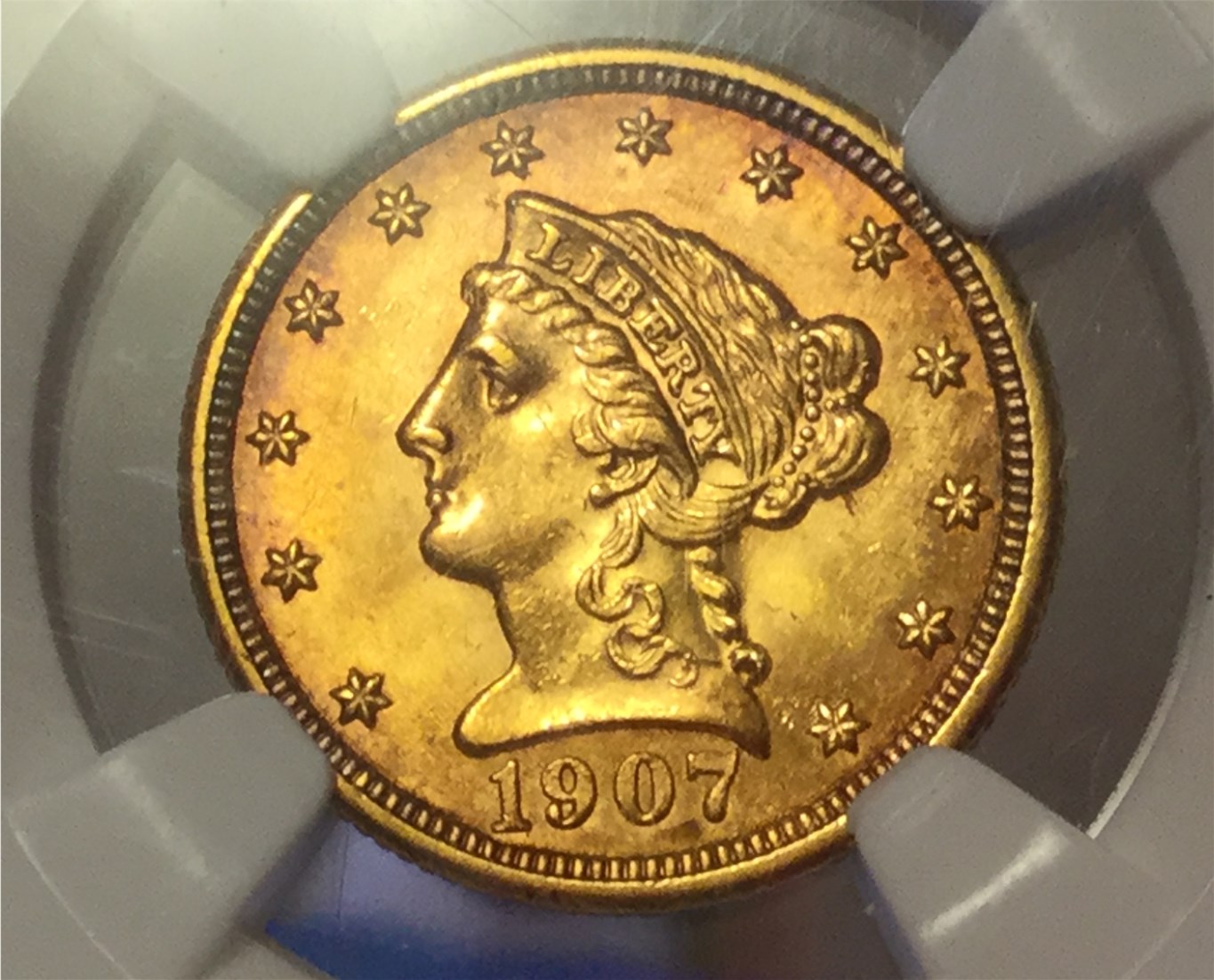 Toned-$2-1/2-Gold-1907-MS-62